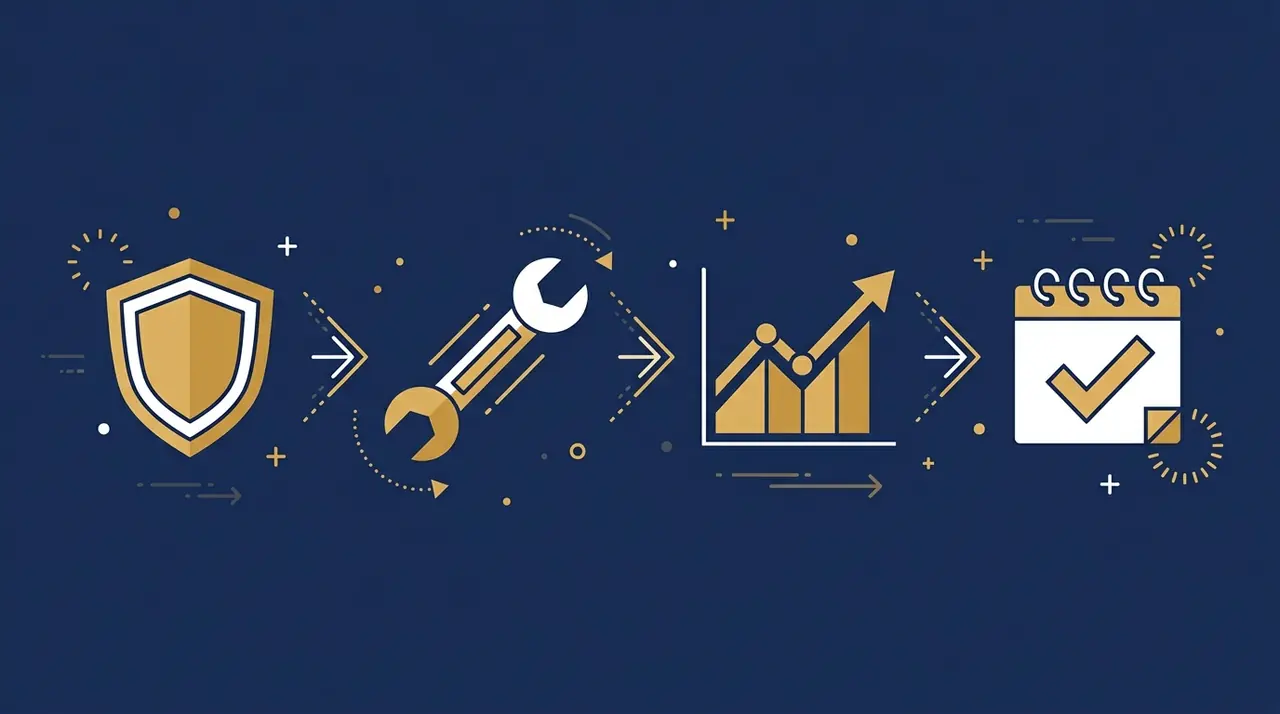 The four stages of Care plans and growth retainers, shown as a simple sequence of icons
