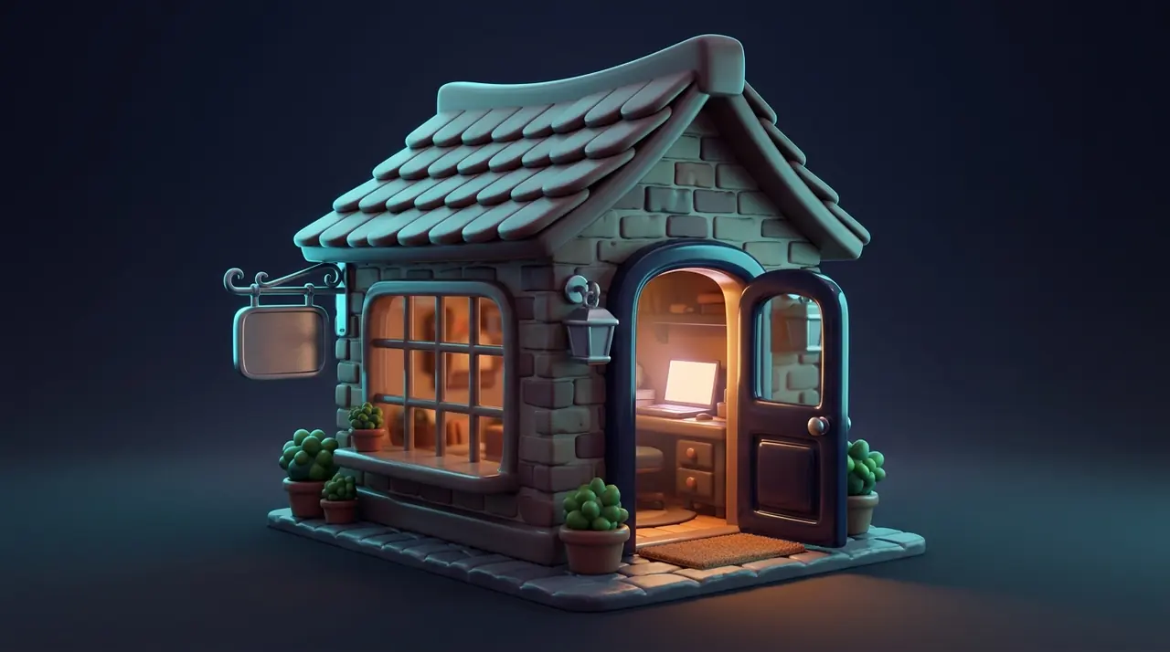 3D illustration of Digital Front Door: A fast website, Raxo answering calls and messages, and a CRM that catches everything.