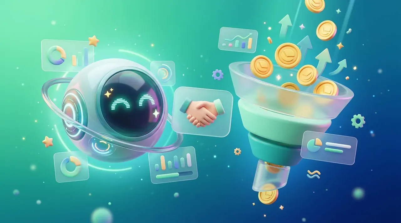 3D illustration for AI sales assistant: Enriches leads, scores them, drafts the follow-up and briefs your rep before every meeting.