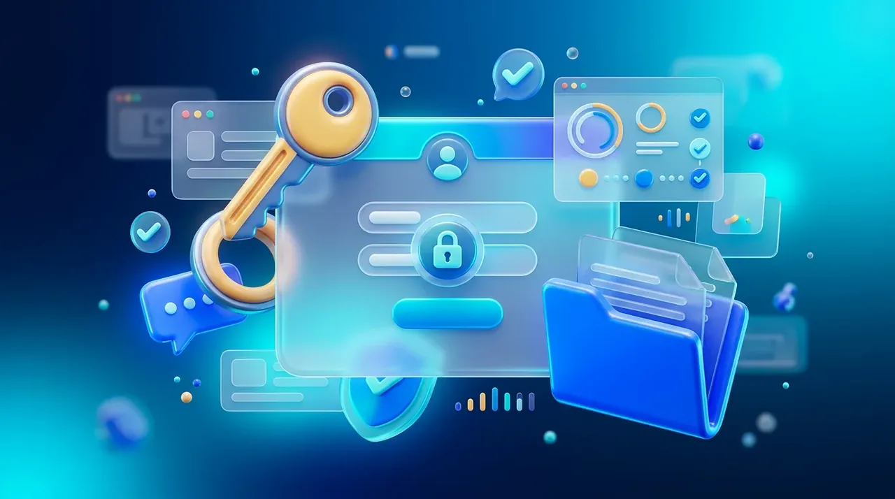3D illustration for Client portals: A secure login where your clients see progress, files, invoices and requests — instead of chasing you by email.